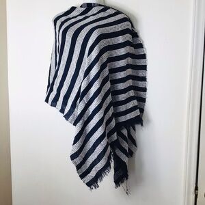 J. Crew Navy and White Striped Fringe Wrap Scarf nautical preppy sail vacation